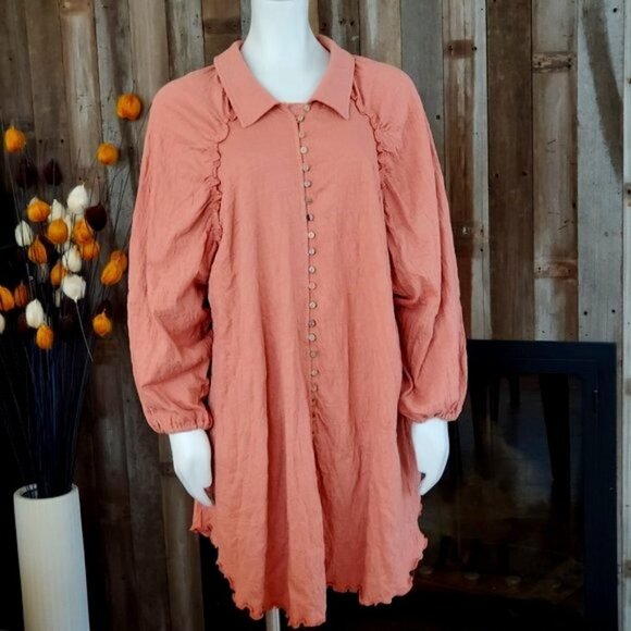FP Beach Free People Tunic Top Size M Button Up Boho Long Flowy Dress oversized - Picture 2 of 7